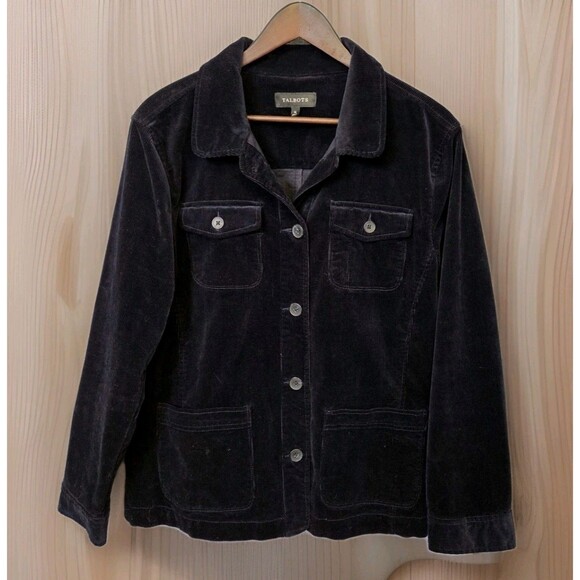 Talbots Stretch Corduroy Trucker Jacket Women's XL Black - Picture 1 of 11